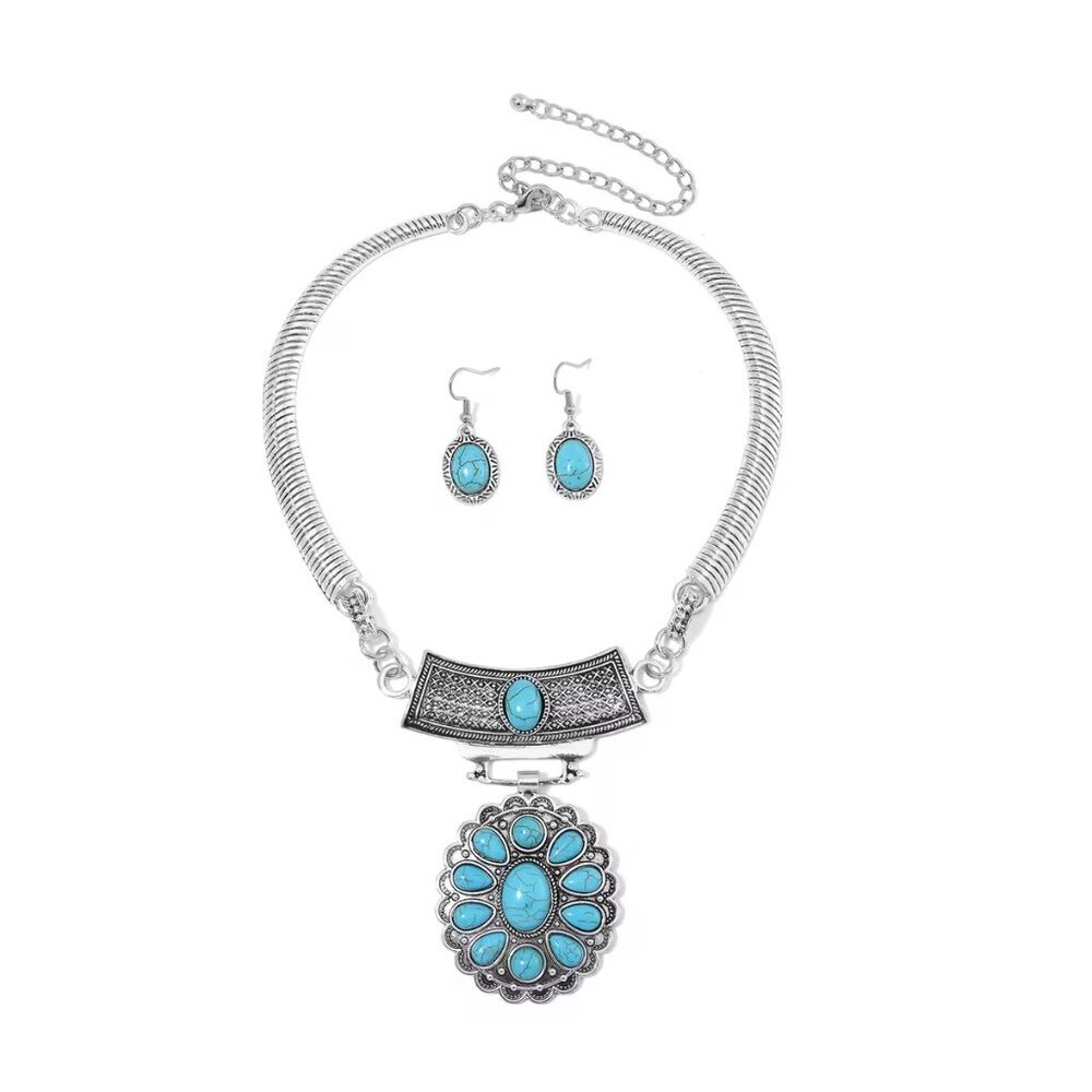 Stunning Blue Howlite Statement Style  Necklace and Earrings 2 piece Set